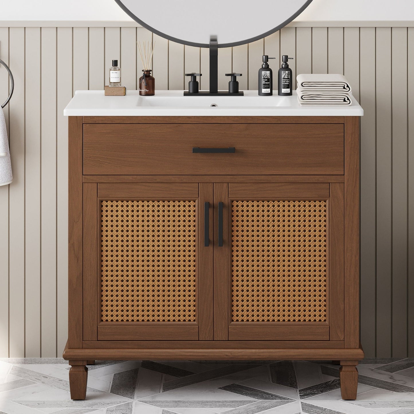 Bathroom Vanity With Ceramic Sink, Modern Free Standing Cabinet