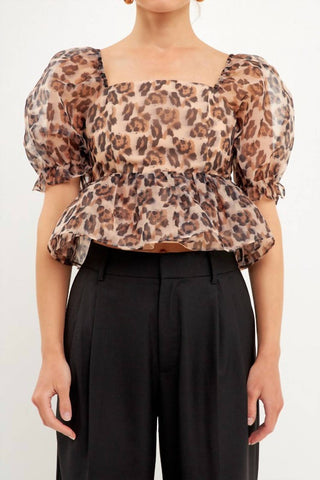 Endless Rose - Estella Leopard Puff Sleeve Top
