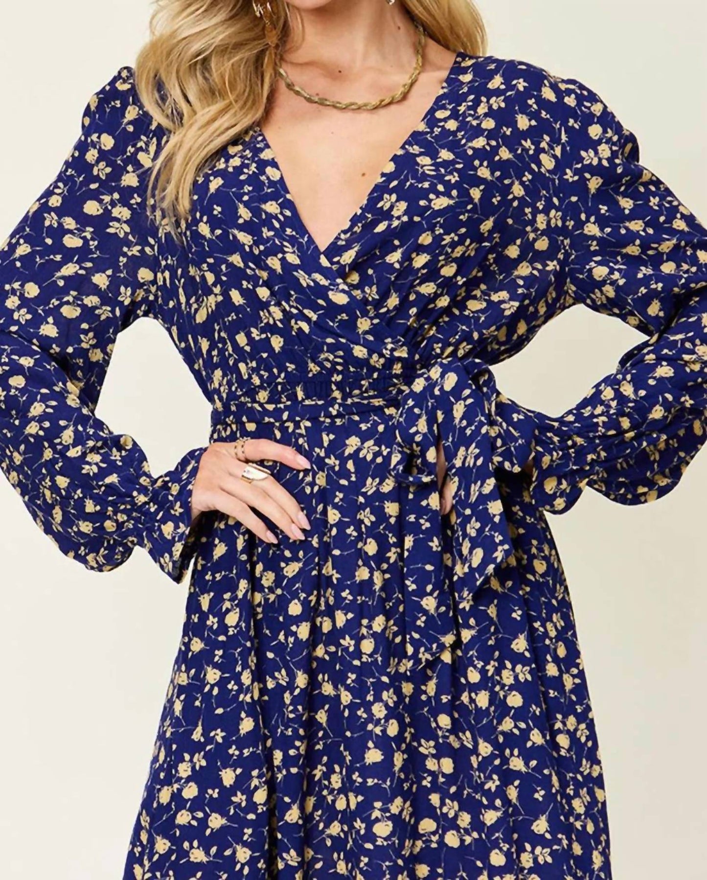 Double Take - Women's Full Size Tie Back Flounce Sleeve Dress