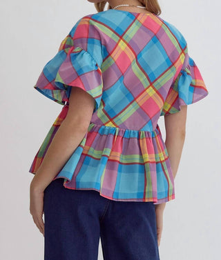 Entro - Spring Plaid Babydoll Top