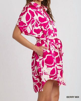 Umgee - Abstract Floral Print Button Down Dress
