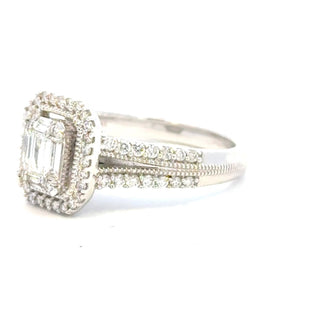 Aamiaa - 0.66 Carat Natural Diamond Emerald Cut Double Halo Engagement Ring