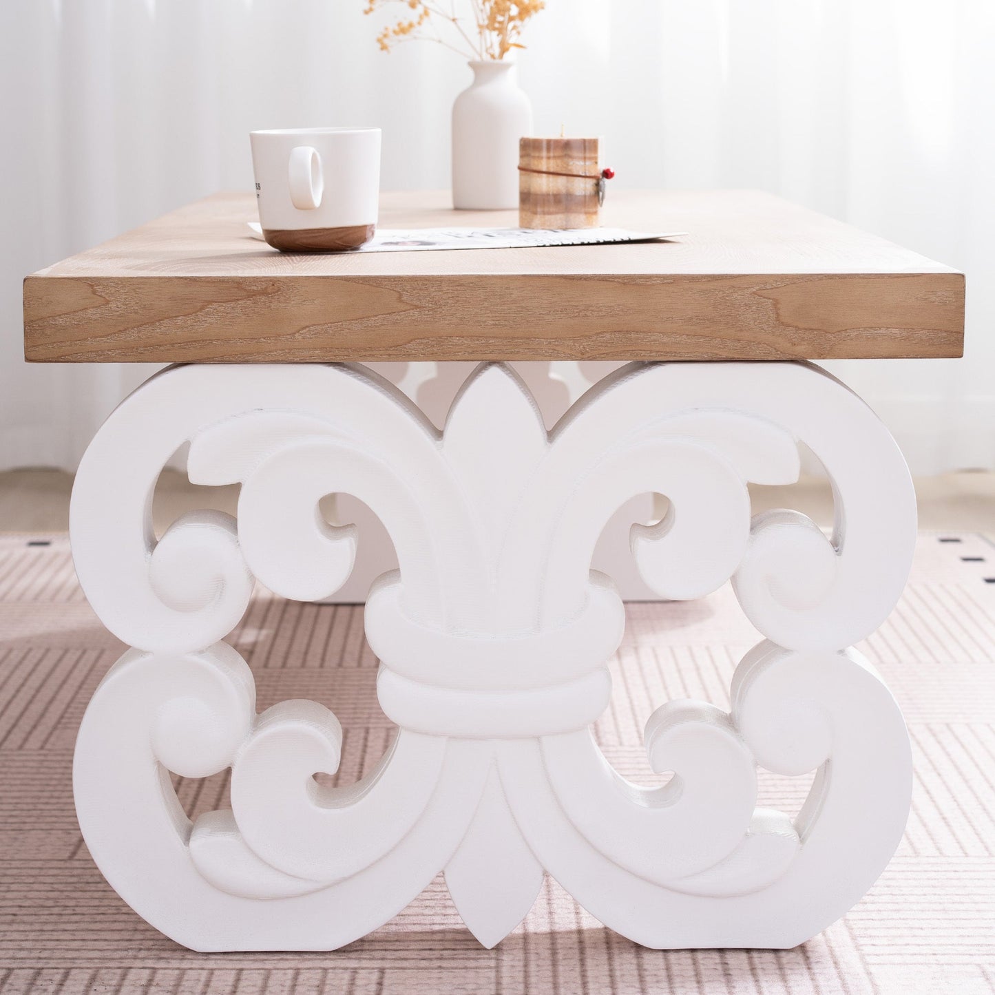 Ornate Wood Coffee Table – 47" Rectangular Farmhouse Style Table
