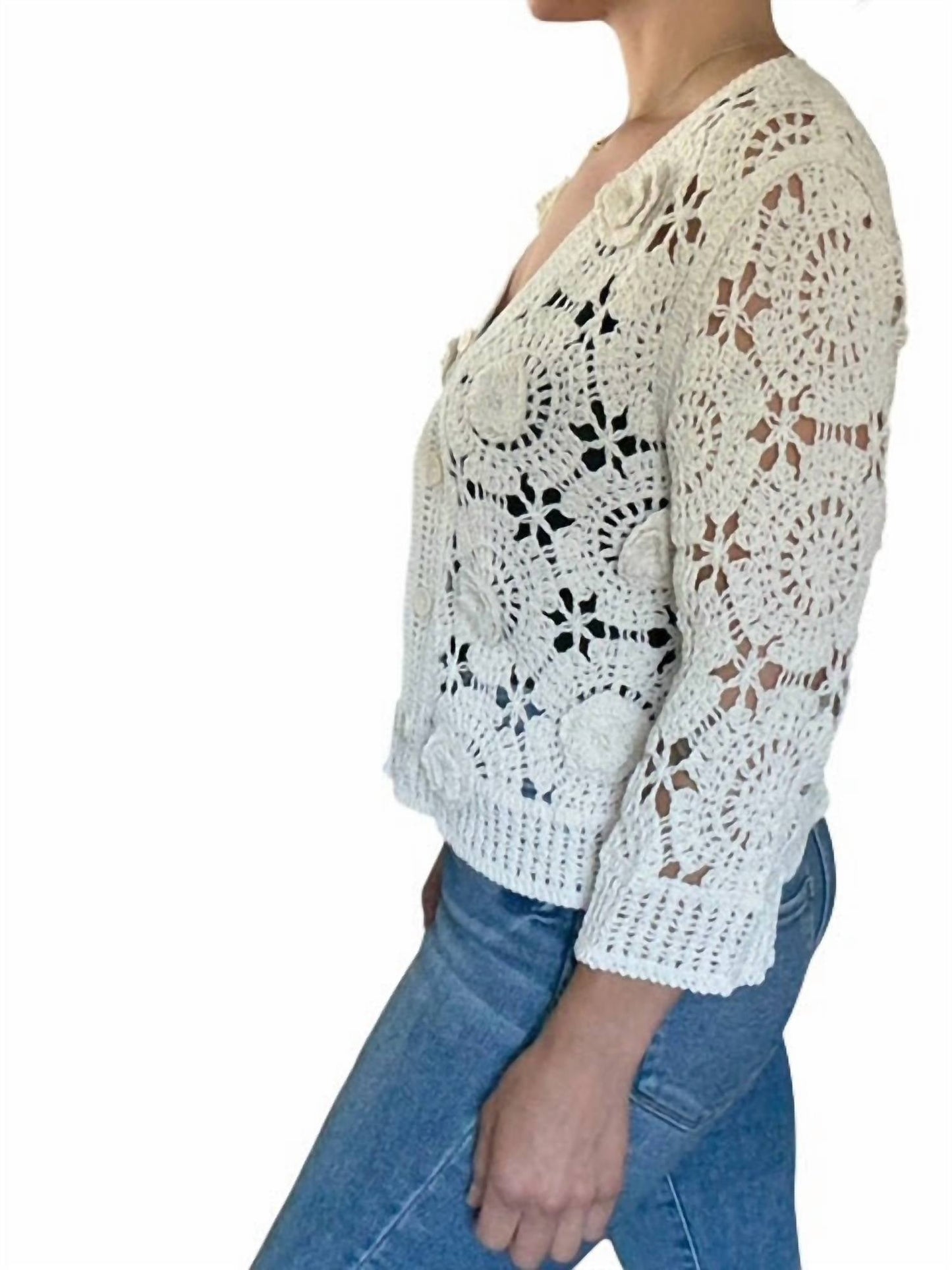 Brand Bazar - Crochet Button Down Cardigan
