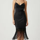 Aakaa - Violet Cowl Neck Fringe Hem Detailing Slip Midi Dress