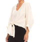 Karen Kane - Blouson Sleeve Linen Tie-Front Top