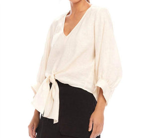 Karen Kane - Blouson Sleeve Linen Tie-Front Top