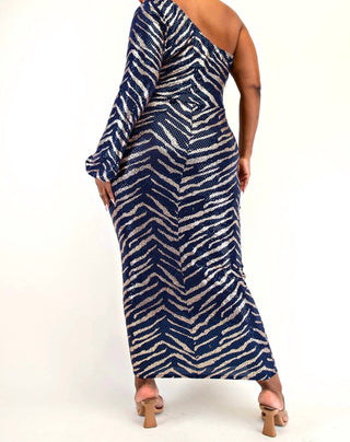 The Curve La - Plus Size Sequns Knit One Shoulder Dress With Cutout
