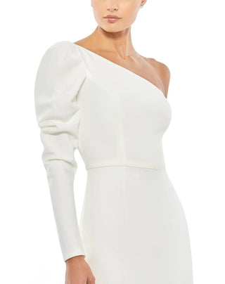 Mac Duggal - One-shoulder Gown With Dramatic Puff Sleeve And Thigh-high Slit