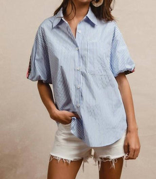 Bibi - Stripe Pattern Shirt With Leopard Top