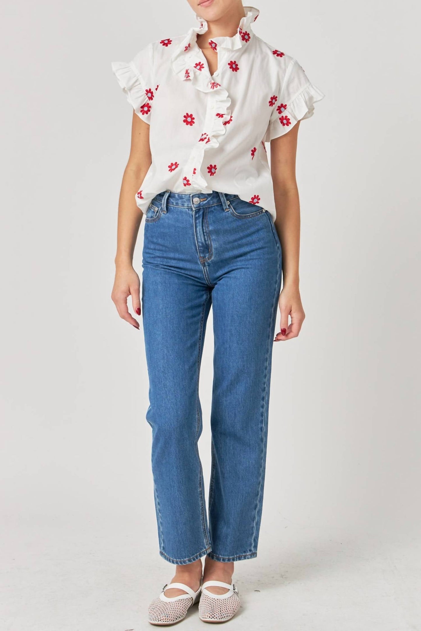 English Factory - Embroidered Ruffle Blouse