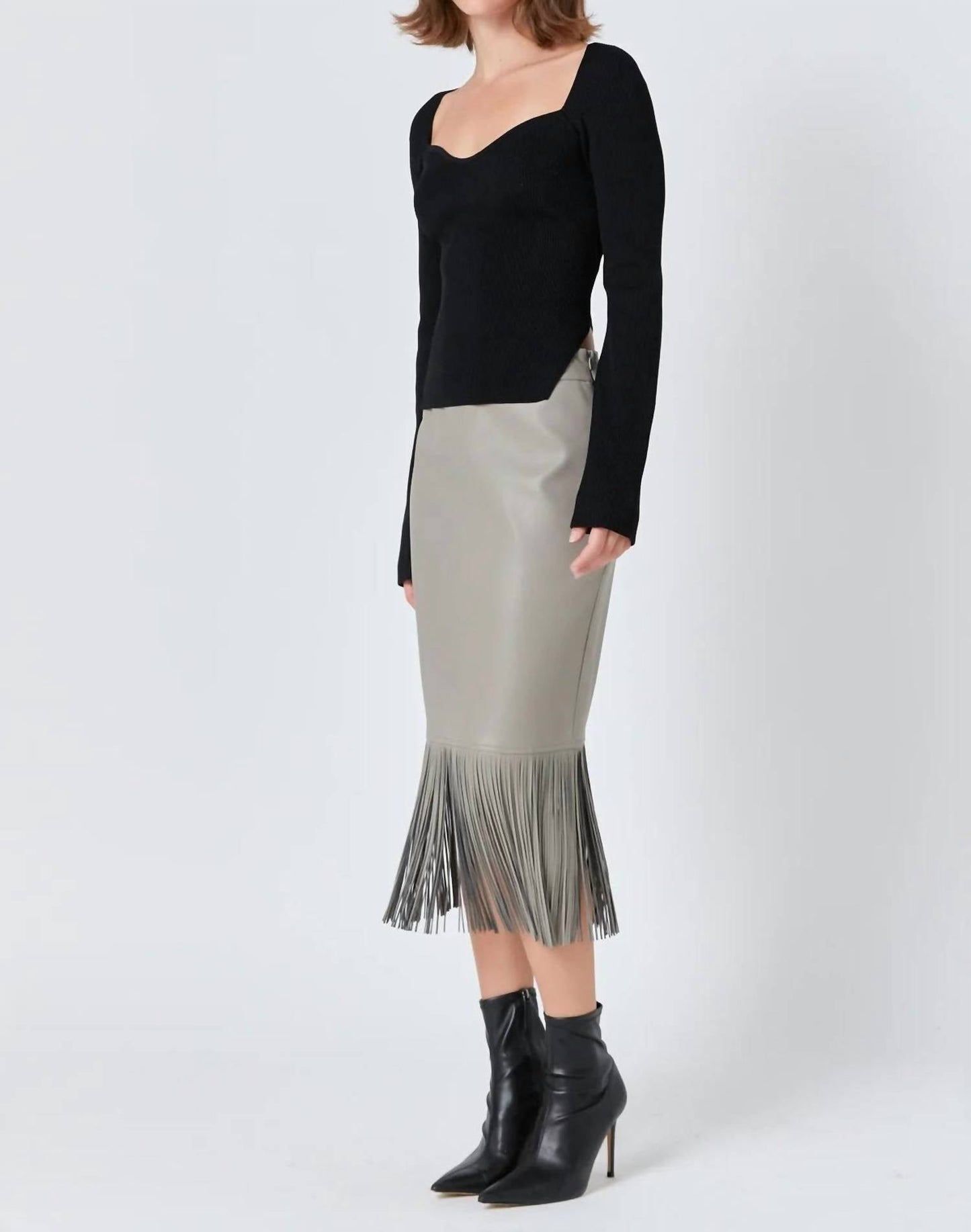 Endless Rose - Faux Leather Fringe Midi Skirt