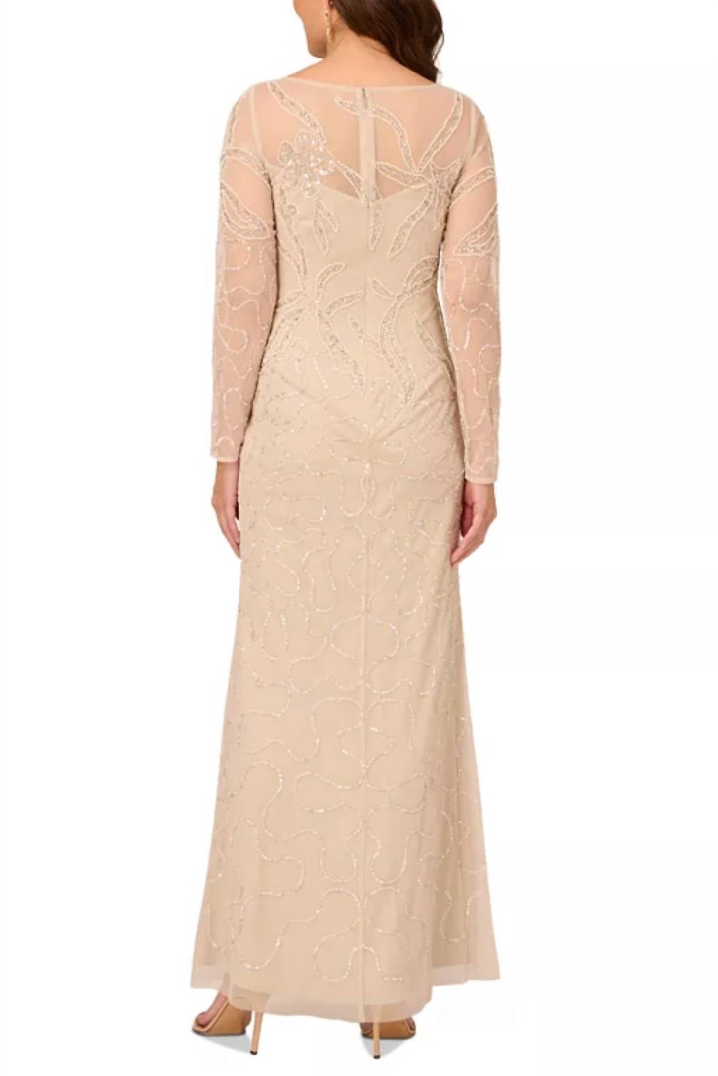 Adrianna Papell - Beaded Long-sleeve Gown