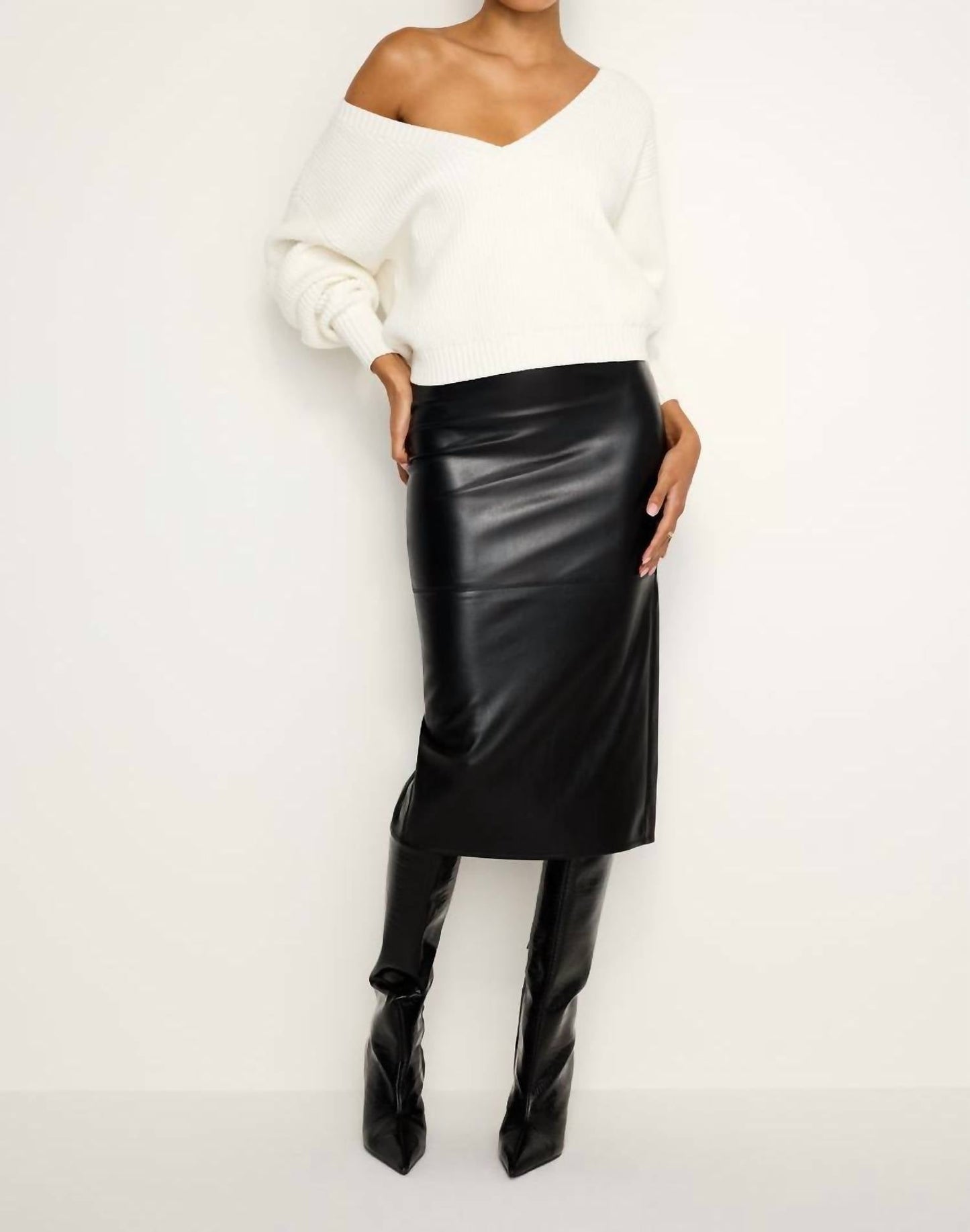 Elan - Faux Leather Midi Skirt