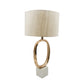 D14x28.5' Oval Shape Cut Out Metal Table Lamp with Cream Linen Shade