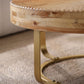Modern Round Coffee Table with Wooden Carving Pattern and Metal Legs
