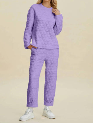 Trendsi - Double Take Full Size Texture Round Neck Long Sleeve Top and Pants Set