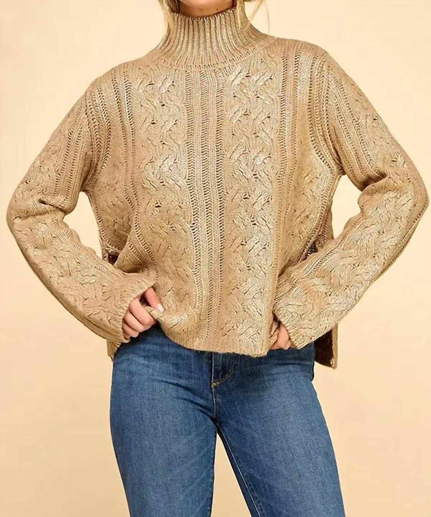 Baby Pink - Foiled Mock Neck Sweater Top