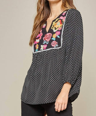 Andree By Unit - Polka Dot Floral Embroidered Top