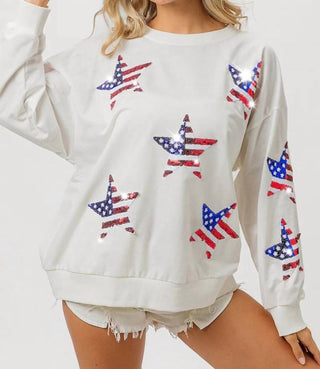Trendsi - BiBi American Flag Sequin Star Sweatshirt
