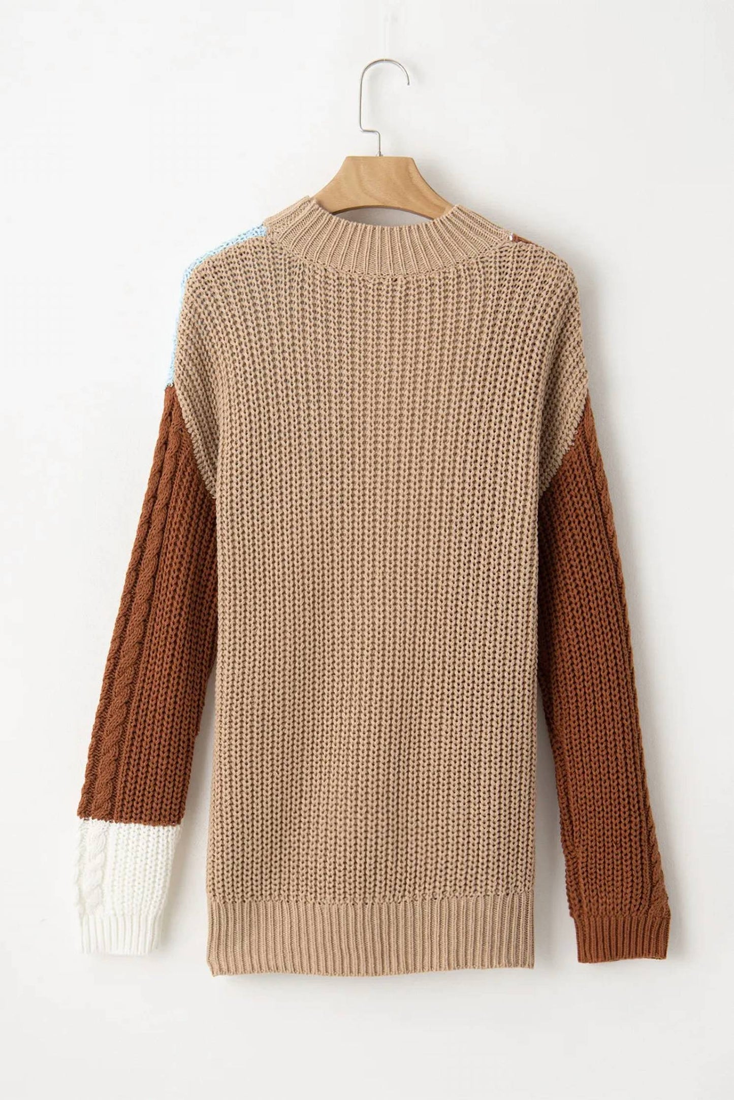 1 The Woman - Textured Knit Colorblock Patchwork Sweater