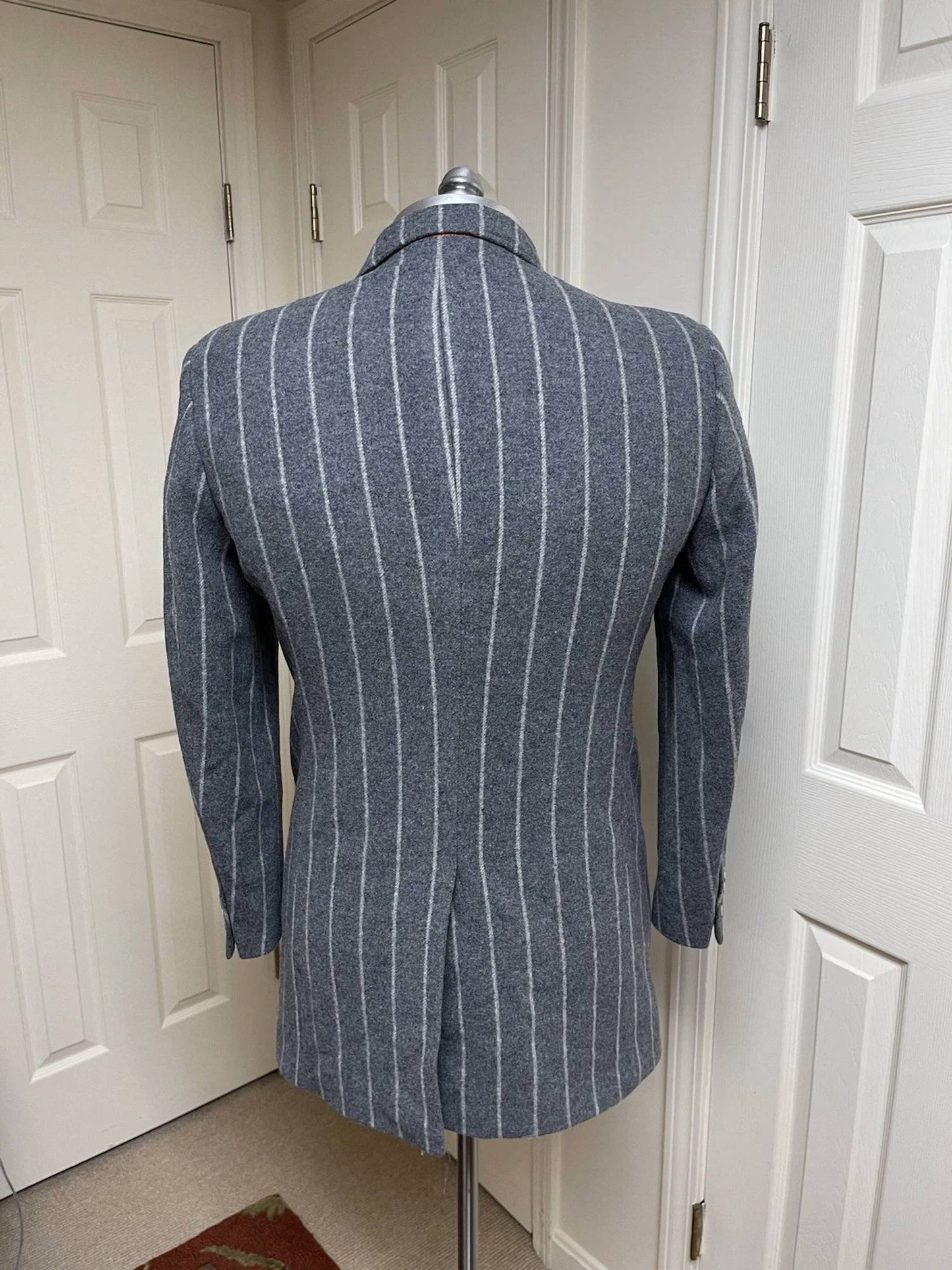 Tallia - Men's Slim Fit Striped Print Veracruz Wool Blend Overcoat