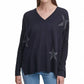 Dkny - Glitter Star Print V-neck Pullover Sweater