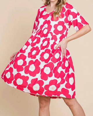 Trendsi - Bombom Flower Print Ruched Dress