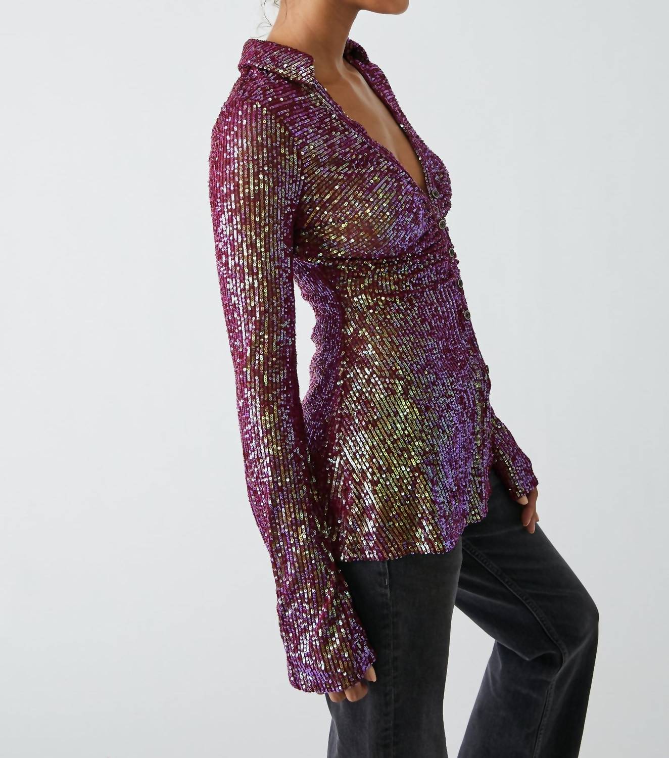 Free People - Sequin Long Sleeve Shirt