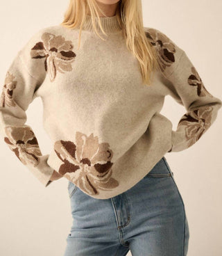 Promesa - Floral-Pattern Knit Mock-Neck Sweater