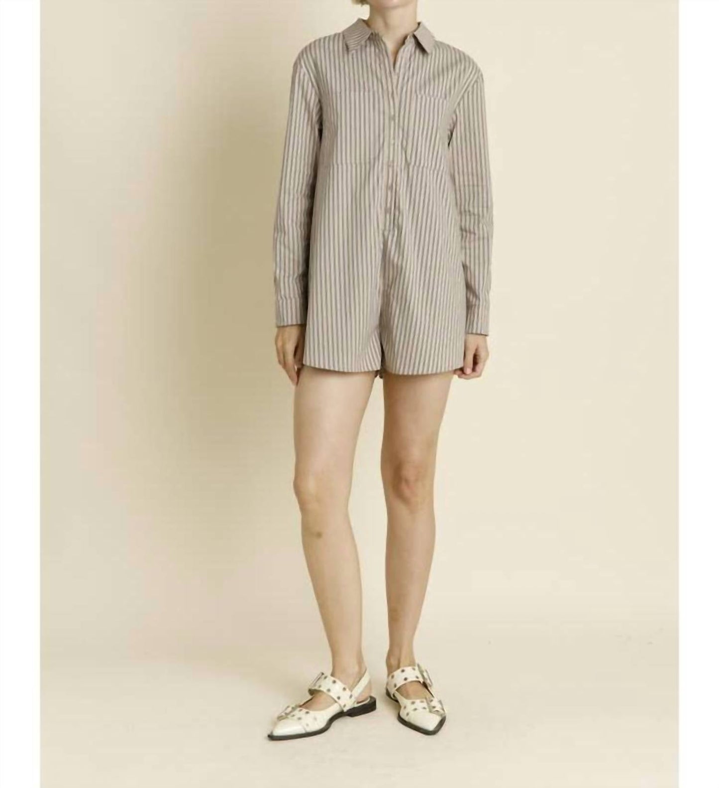 Aureum - Oversized Striped Shirt Romper