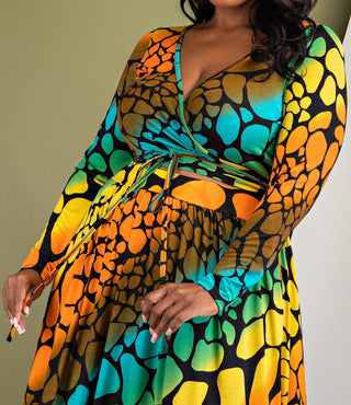 The Curve La - Plus Size Long Sleeve Surplice Wrap Top And Maxi Skirt Set