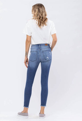 Judy Blue - Women's High Rise Destroyed Hem Skinny Denim Jeans