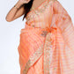 Zaalima Fashion - Peach Striped Organza Saree With Golden Embroidery