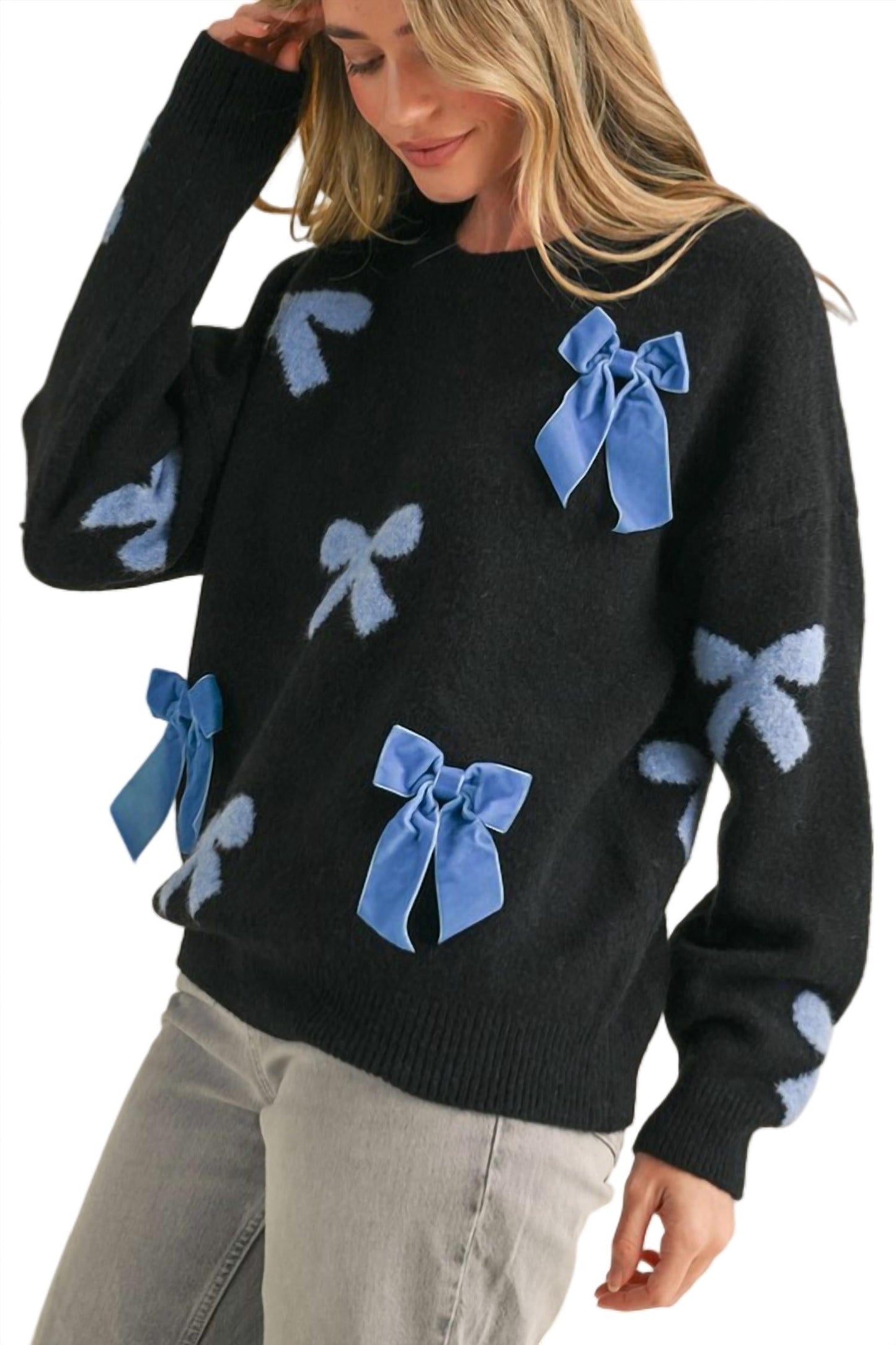 &Merci - Velvet Bow Knit Sweater
