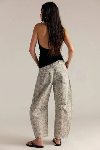 Free People - Good Luck Printed Barrel Jeans