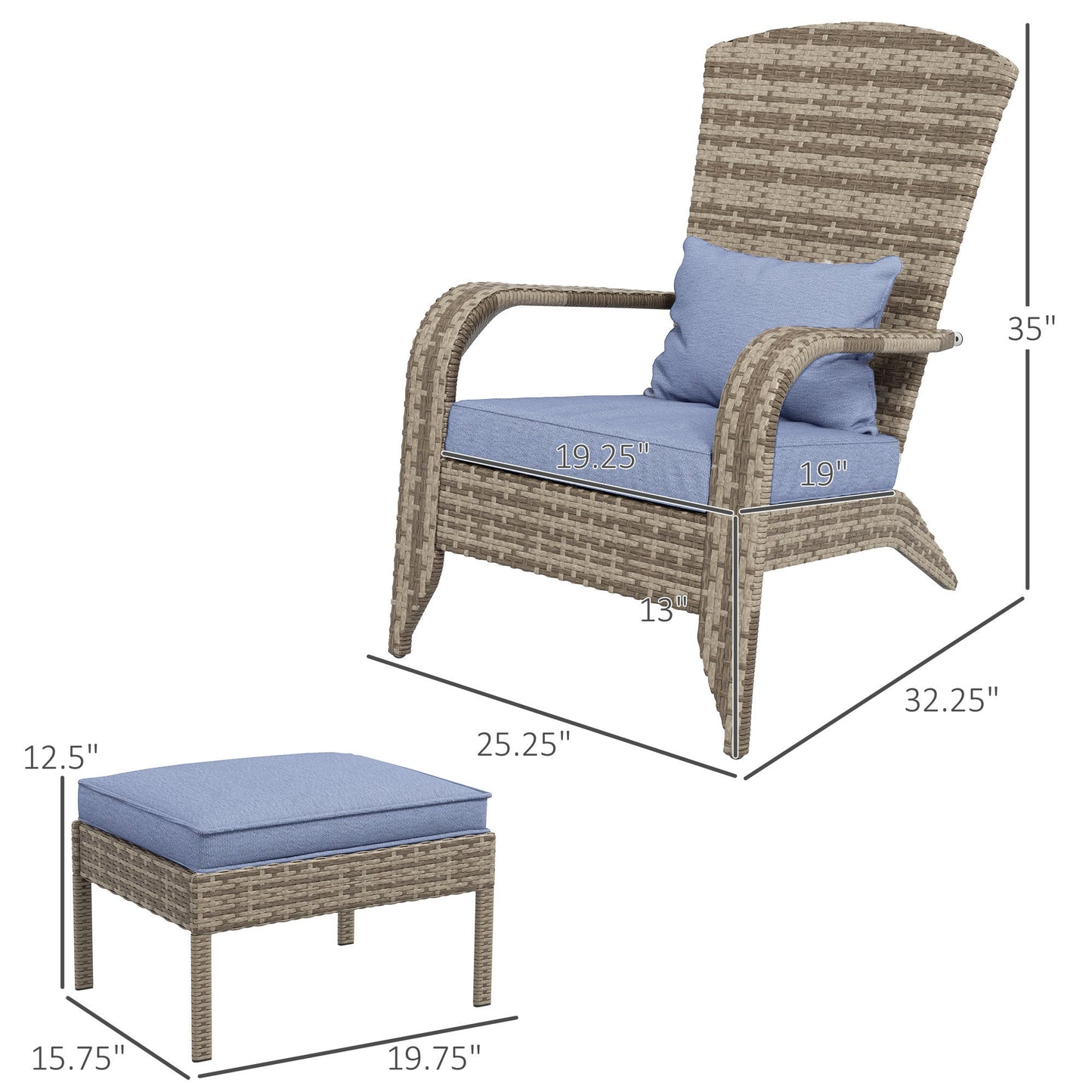 Wicker Adirondack Chair with Ottoman