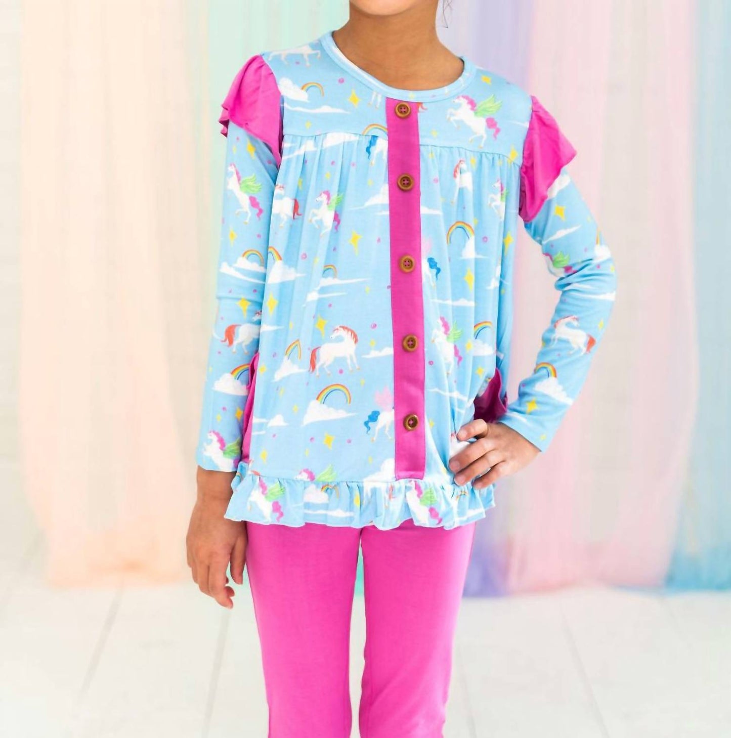 Laree + Co. - Girls Sage Bamboo Long Sleeve Peplum Legging Set