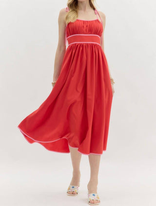 Entro - Scarlet Pink Piping Midi Dress