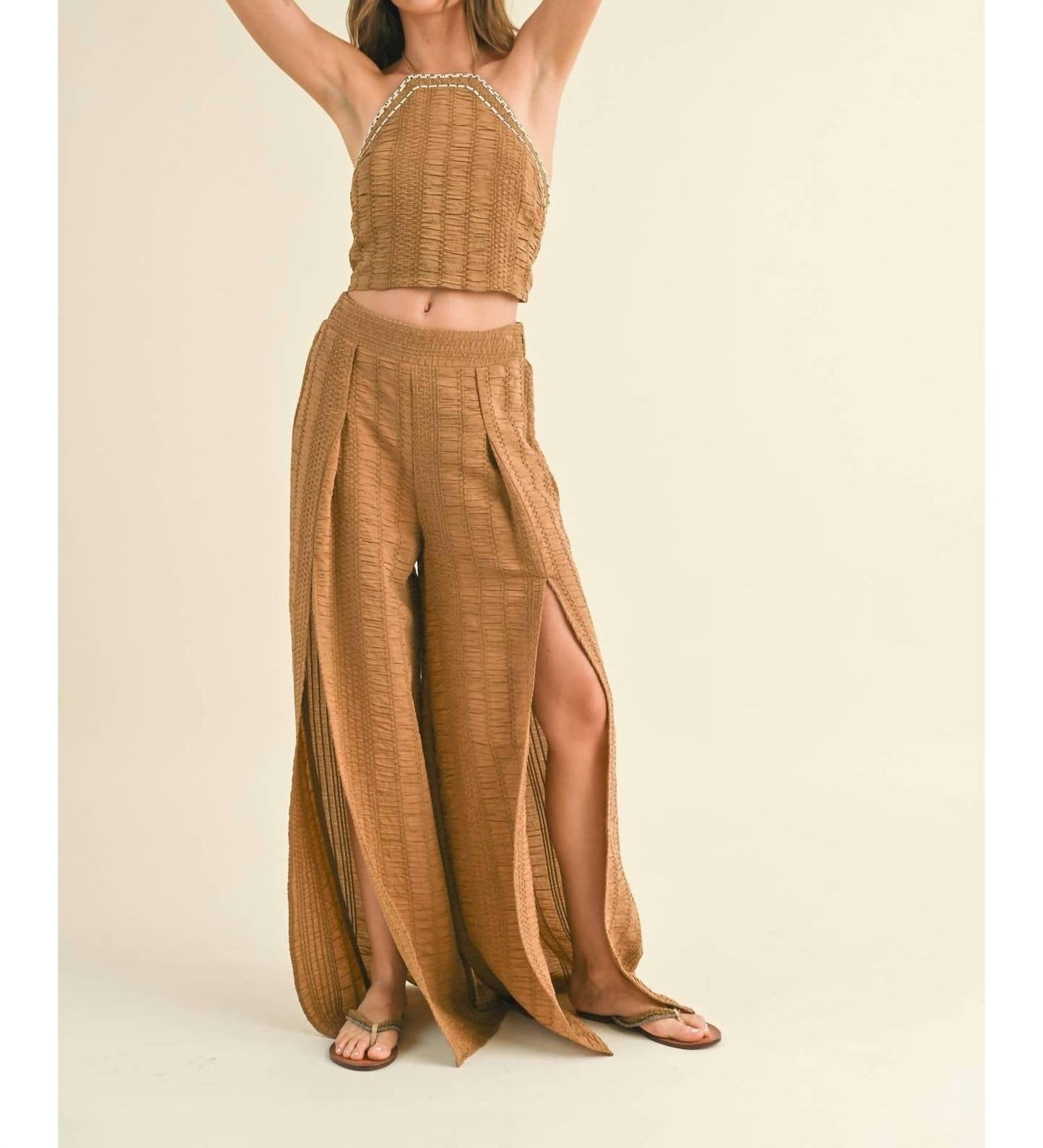 Miou Muse - Eyelet Slit Wide Leg Pant