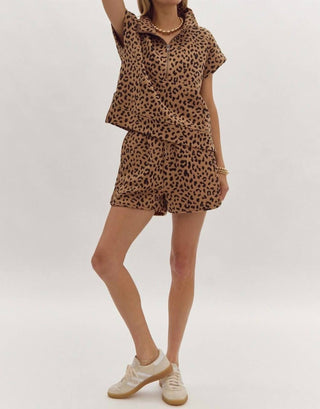 Entro - Animal Print Half Zip Top