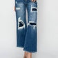 Risen - Full Size High Rise Patch Detailed Wide Leg Crop Jeans