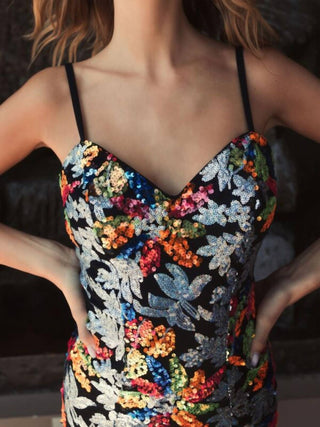 Mac Duggal - Floral Sequined Mini Cocktail Dress