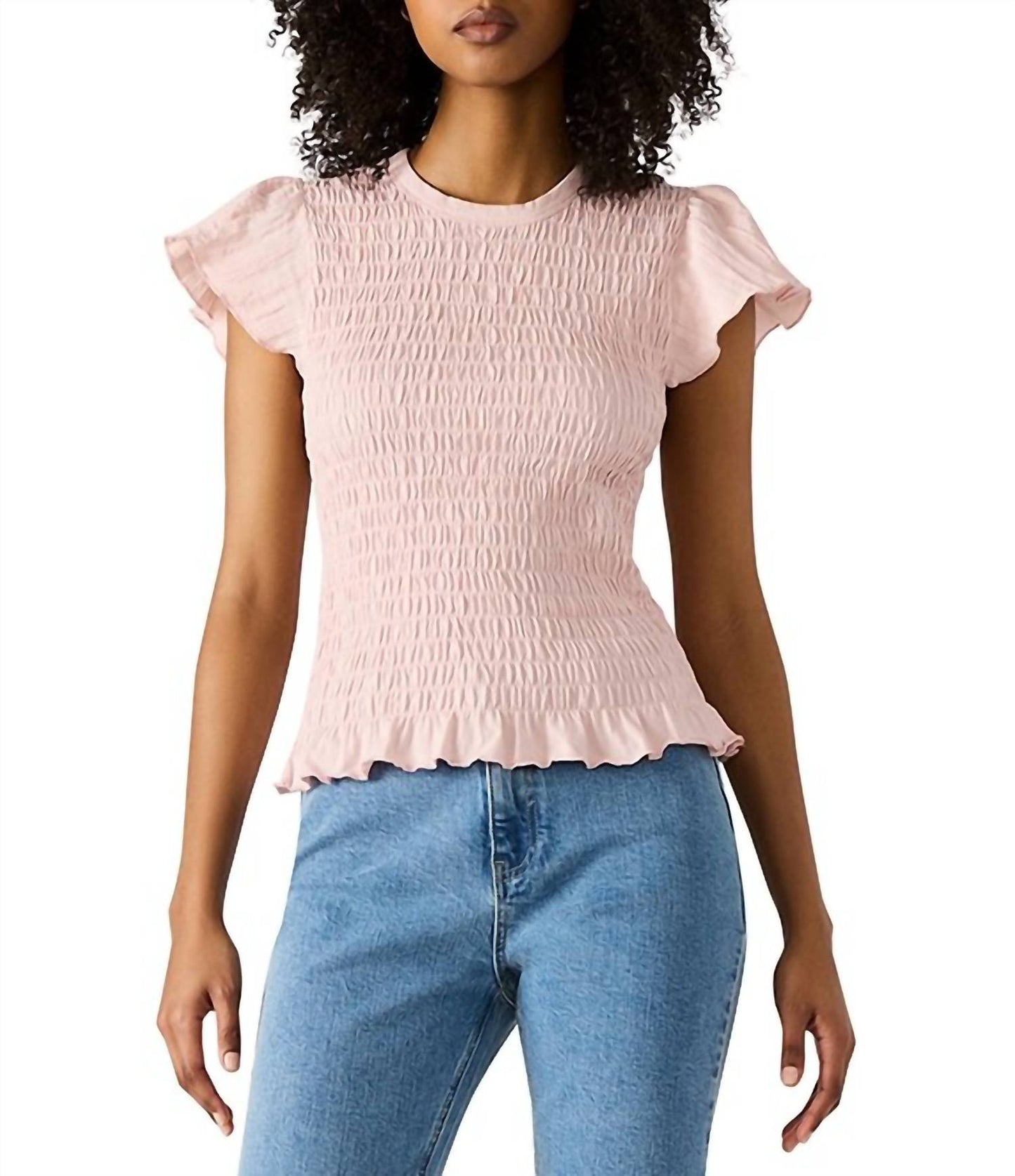 Steve Madden - Cecilie Crew Neck Short Sleeve Smocked Peplum Top