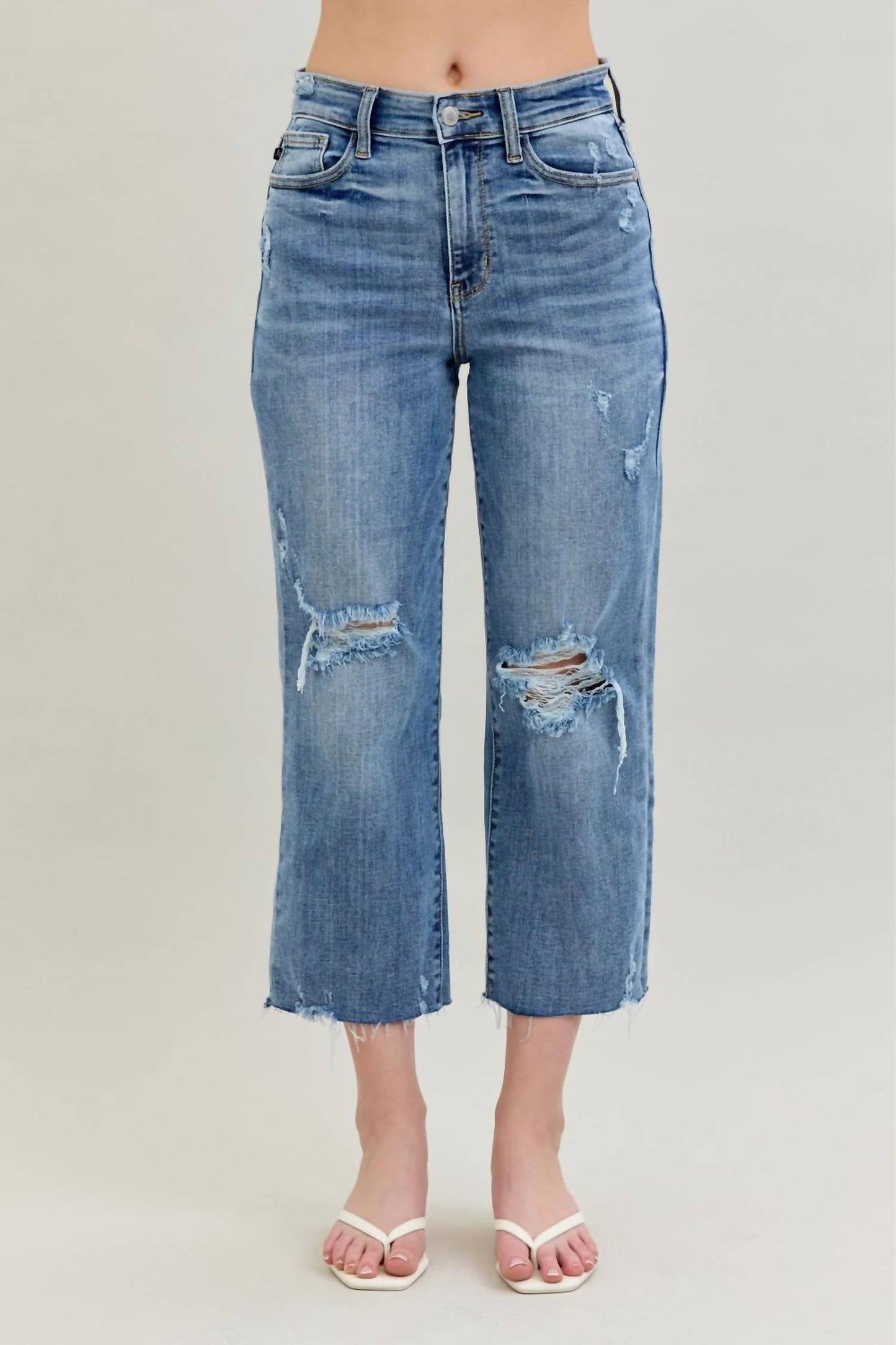 Judy Blue - High Waist Destroy Wide Leg Crop Denim Jeans