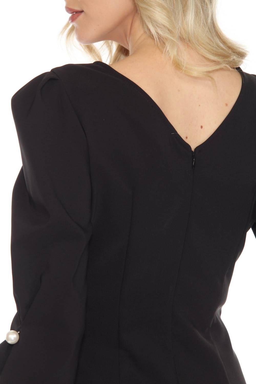 Joseph Ribkoff - Pearl Puff Sleeve V-neck Twill Peplum Top