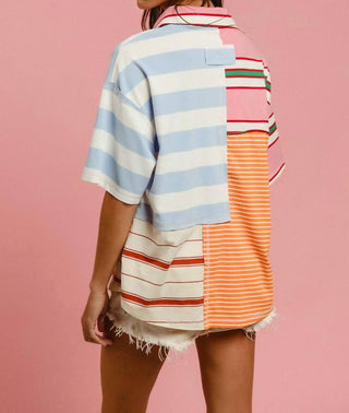 Bibi - Striped Color Block Pullover Shirt