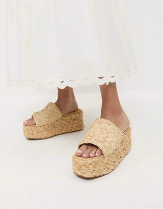 Loeffler Randall - Women's Natural Aaron Platform Raffia Mules