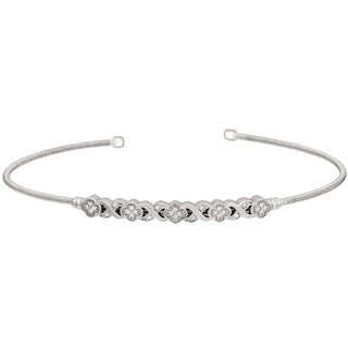 Bella Cavo - Rhodium Cuff Bracelet With Diamond Xo Flower Design