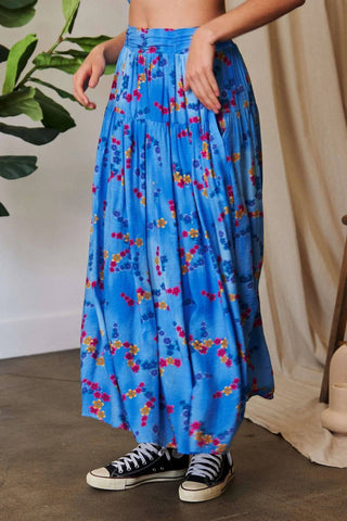 Trendsi - Davi & Dani Printed Smocking Waistband Ruffled Maxi Skirt